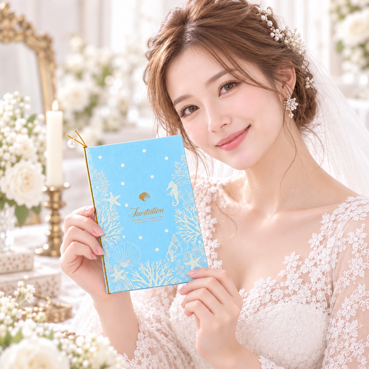 結婚式 招待状｜サンライズシェル ブルー｜WEBで簡単手作りできる